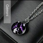Constellation Necklace Glow in Dark - 12 Zodiac Signs Crystal Pendant - Red Leaf Forest