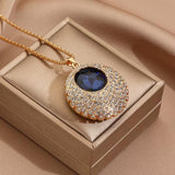 Blue Crystal Round Pendant Necklace - Luxury Statement Jewelry for Women - Red Leaf Forest
