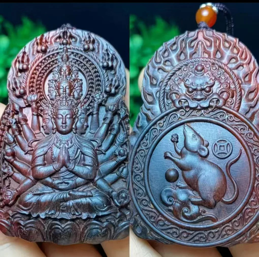 Chinese Zodiac Sandalwood Pendant - Handcrafted Traditional Jewelry - Red Leaf Forest