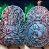Chinese Zodiac Sandalwood Pendant - Handcrafted Traditional Jewelry - Red Leaf Forest