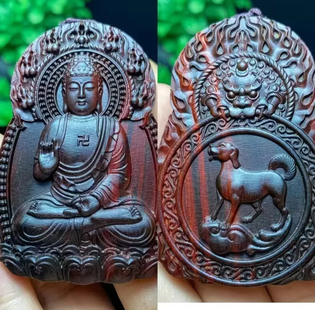 Chinese Zodiac Sandalwood Pendant - Handcrafted Traditional Jewelry - Red Leaf Forest
