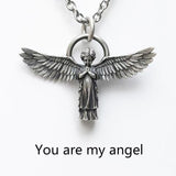 Angel Wings Pendant Necklace - Gothic Guardian Angel Jewelry