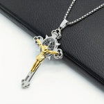 Gold Silver Two-Tone Cross Pendant Necklace - Red Leaf Forest