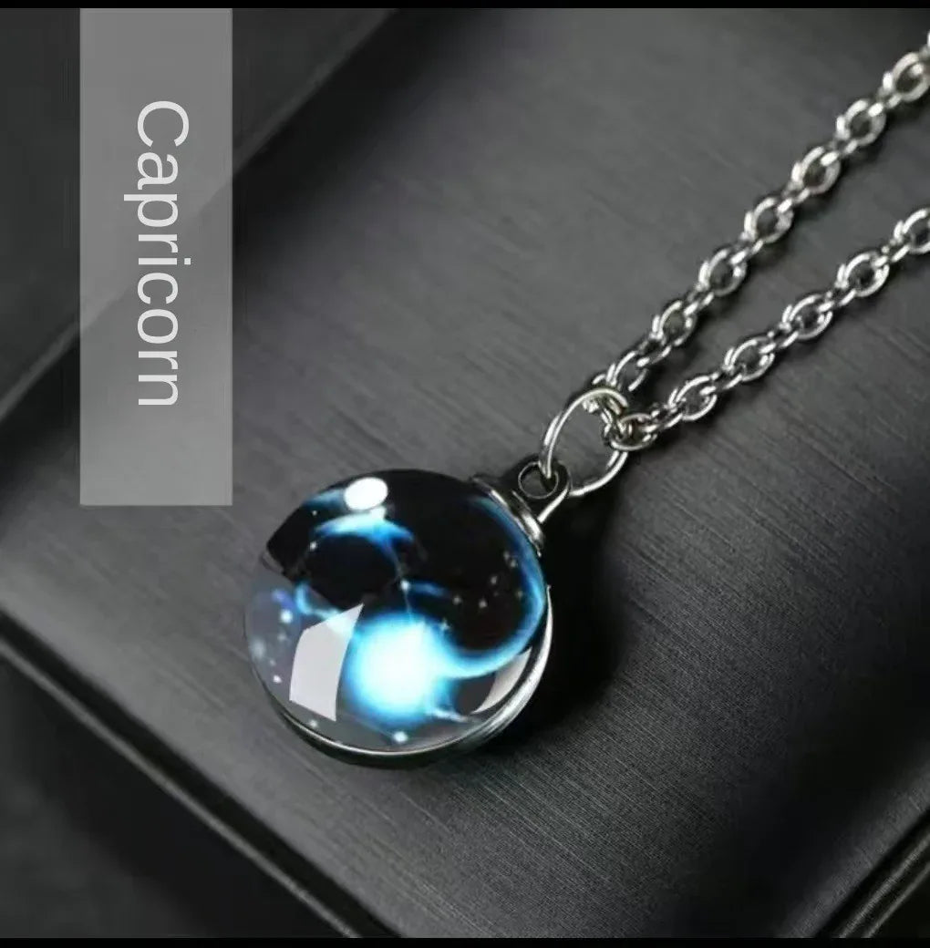 Constellation Necklace Glow in Dark - 12 Zodiac Signs Crystal Pendant - Red Leaf Forest