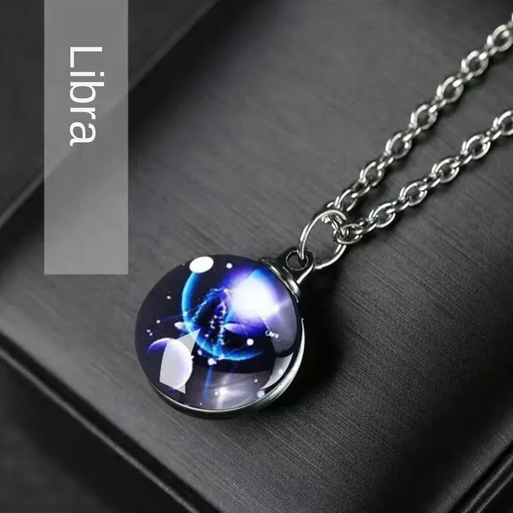 Constellation Necklace Glow in Dark - 12 Zodiac Signs Crystal Pendant - Red Leaf Forest