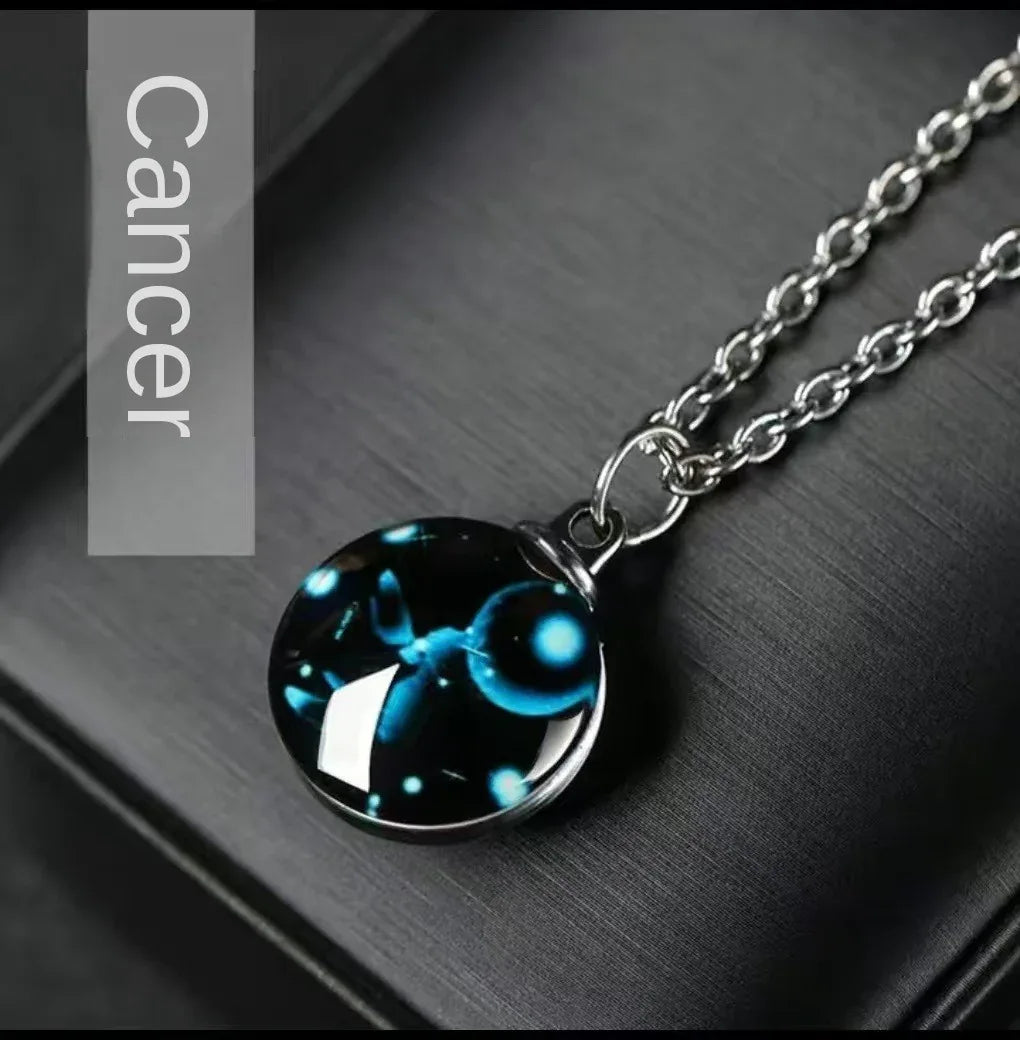 Constellation Necklace Glow in Dark - 12 Zodiac Signs Crystal Pendant - Red Leaf Forest