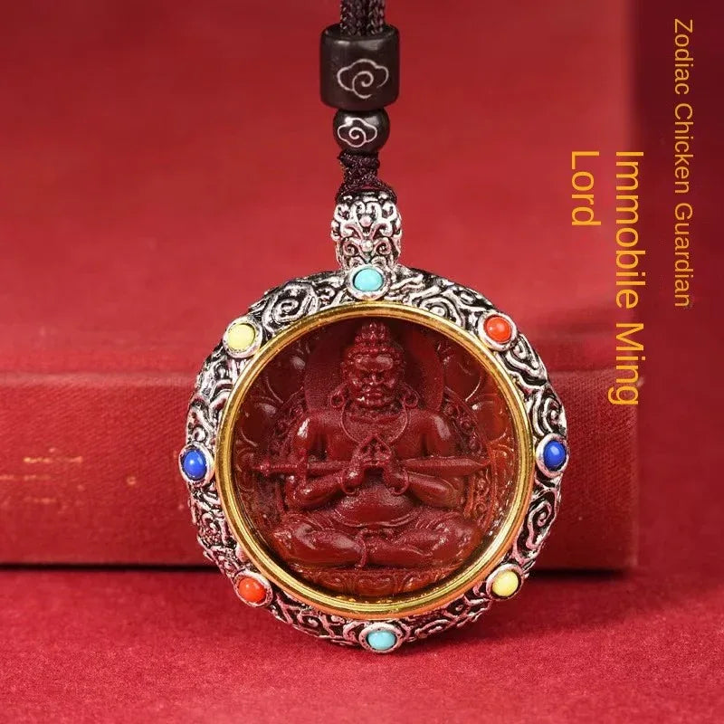 Cinnabar Life-Bearing Buddha Pendant - Red Leaf Forest