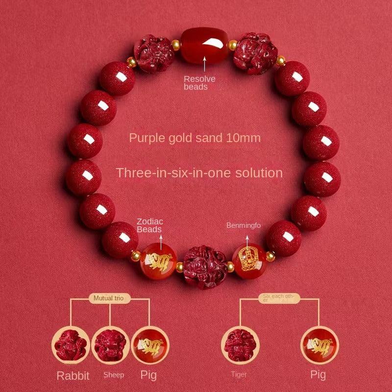 Zodiac Patron Buddha Cinnabar Bracelet - Buddhist Blessed - Three-in-One Six-in-One - Red Leaf Forest