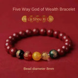 Five Gods of Wealth Cinnabar Bracelet - Buddhist Blessed - Traditional Chinese Fortune Symbol - Red Leaf Forest