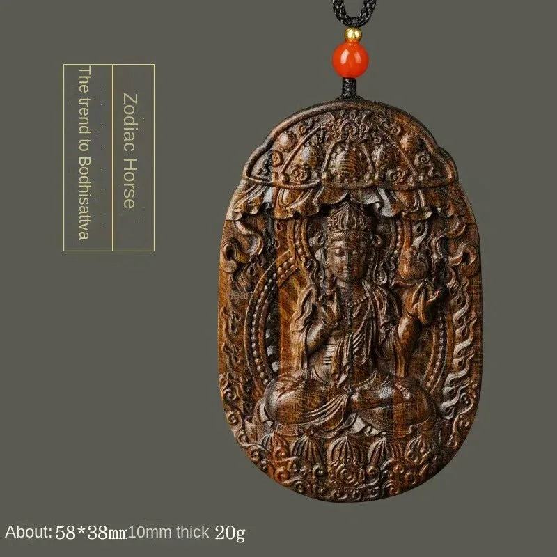 Chinese Zodiac Agarwood Pendant - Handcrafted Traditional Jewelry - Red Leaf Forest