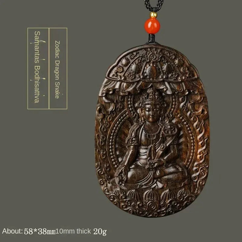 Chinese Zodiac Agarwood Pendant - Handcrafted Traditional Jewelry - Red Leaf Forest