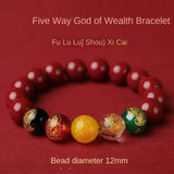 Five Gods of Wealth Cinnabar Bracelet - Buddhist Blessed - Traditional Chinese Fortune Symbol - Red Leaf Forest