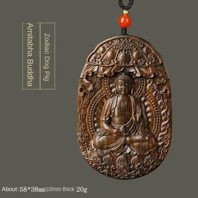 Chinese Zodiac Agarwood Pendant - Handcrafted Traditional Jewelry - Red Leaf Forest