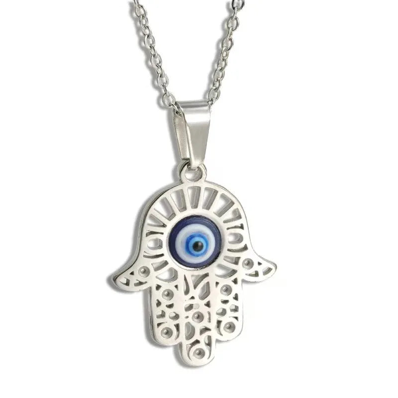 Hamsa Hand Pendant - Alloy Protection Charm Necklace - Red Leaf Forest