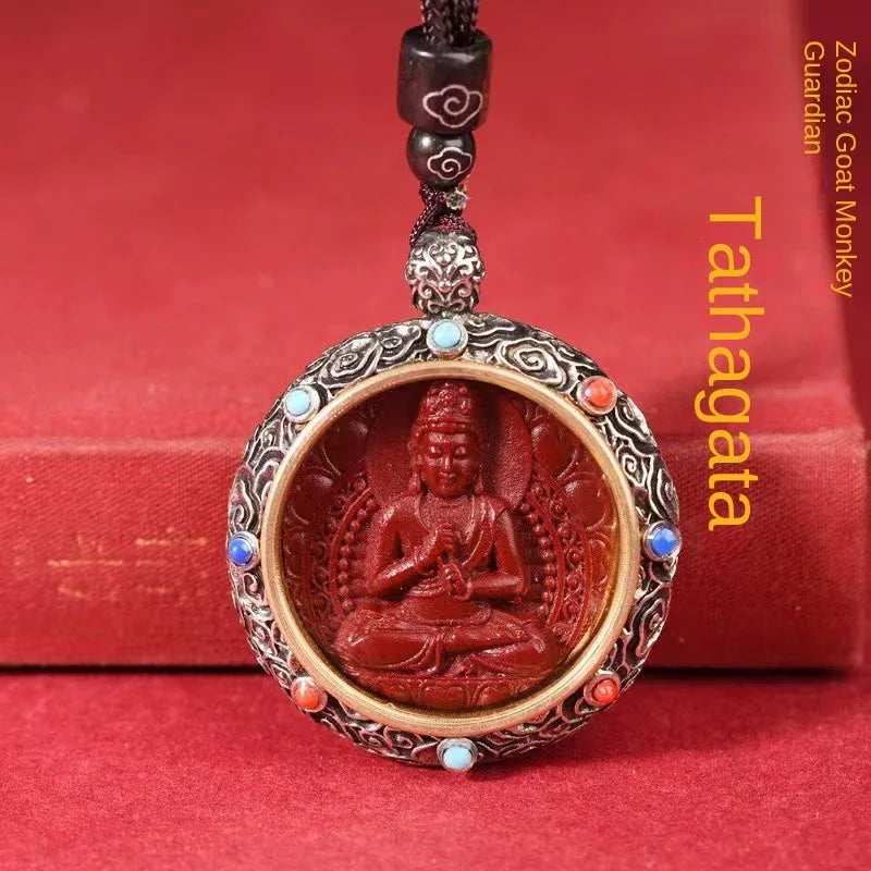 Cinnabar Life-Bearing Buddha Pendant - Red Leaf Forest