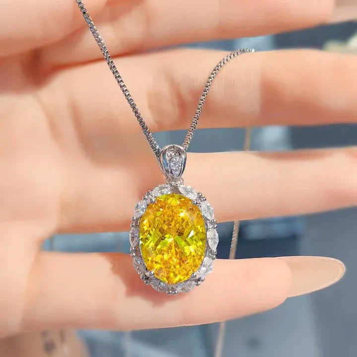 Yellow Citrine Halo Pendant Necklace - Red Leaf Forest