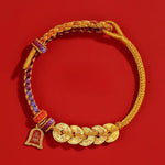 Five Emperor Coins Red String Bracelet - Traditional Cultural Jewelry - Red Leaf Forest
