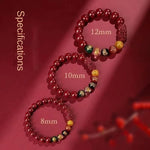 Five Gods of Wealth Cinnabar Bracelet - Buddhist Blessed - Traditional Chinese Fortune Symbol - Red Leaf Forest