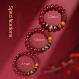 Five Gods of Wealth Cinnabar Bracelet - Buddhist Blessed - Traditional Chinese Fortune Symbol - Red Leaf Forest