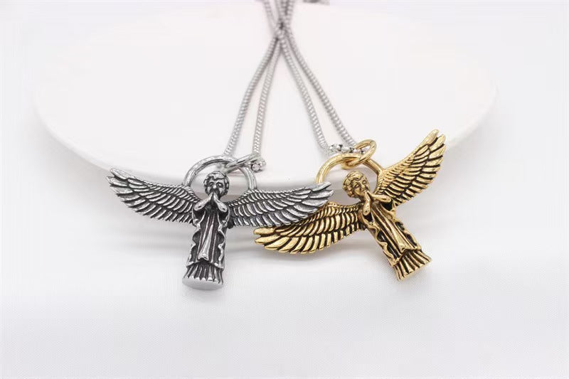 Angel Wings Pendant Necklace - Gothic Guardian Angel Jewelry