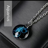 Constellation Necklace Glow in Dark - 12 Zodiac Signs Crystal Pendant - Red Leaf Forest
