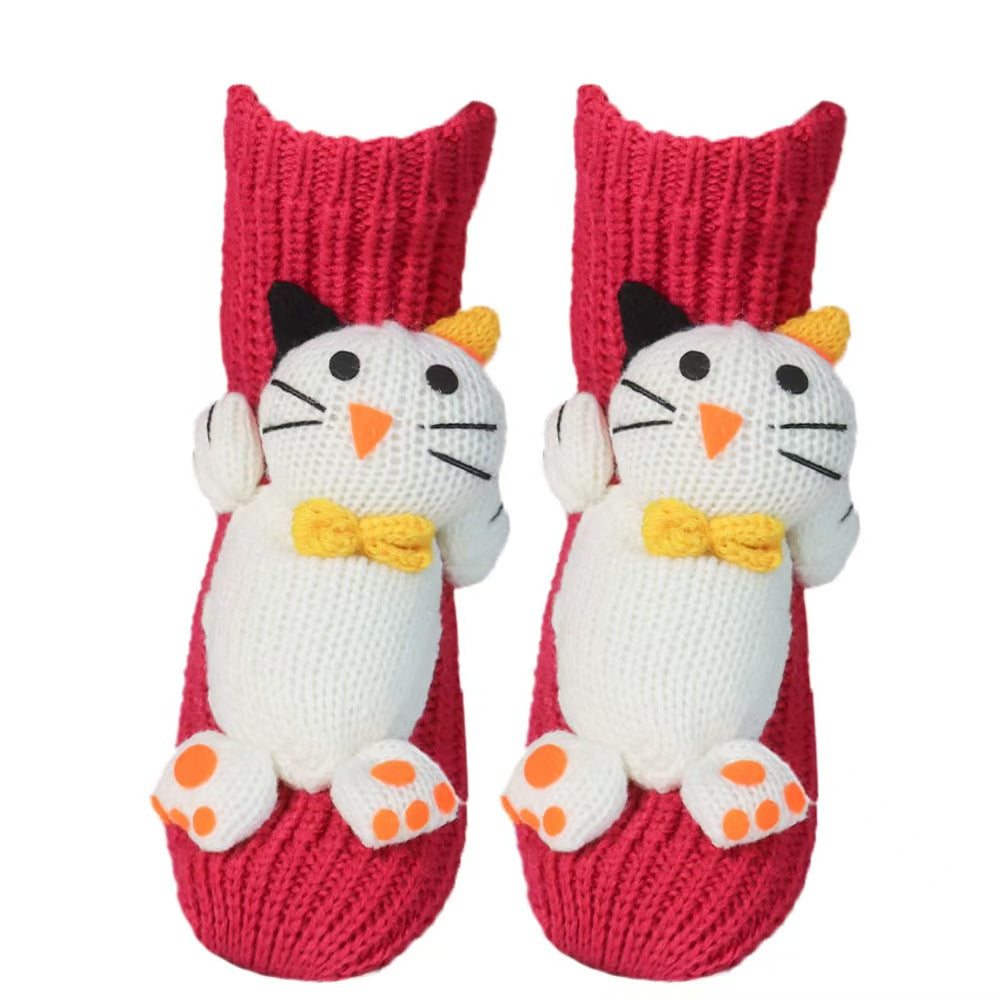 Cat red yarn socks