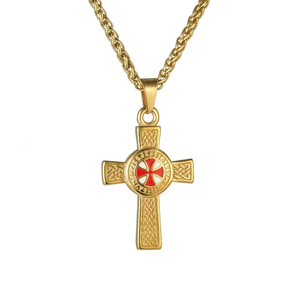 Titanium Steel Cross Pendant Necklace - Red Leaf Forest