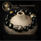 Pixiu Wealth Bracelet - Gold Obsidian Three Blessings