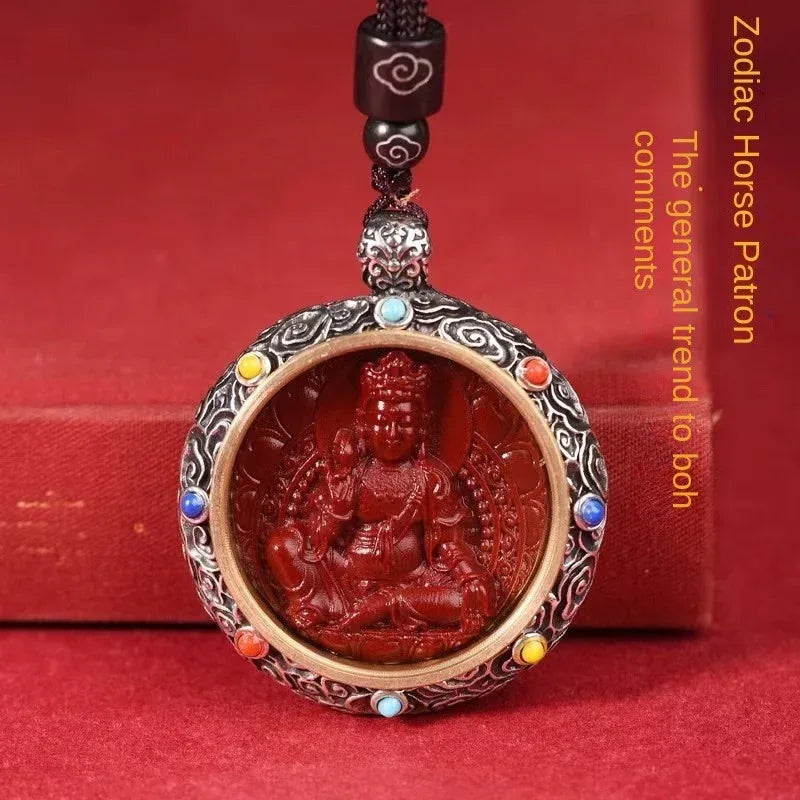 Cinnabar Life-Bearing Buddha Pendant - Red Leaf Forest