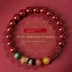 Five Gods of Wealth Cinnabar Bracelet - Buddhist Blessed - Traditional Chinese Fortune Symbol - Red Leaf Forest