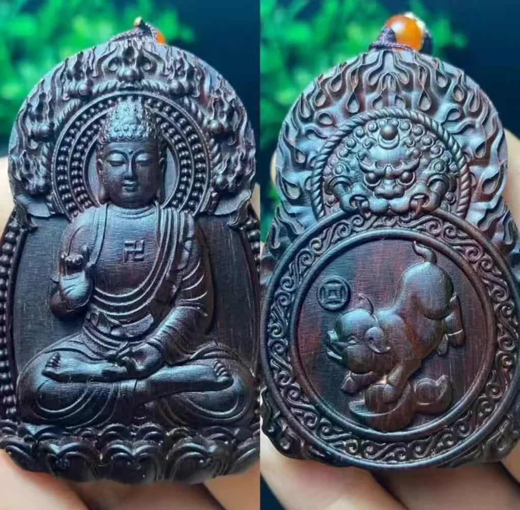 Chinese Zodiac Sandalwood Pendant - Handcrafted Traditional Jewelry - Red Leaf Forest