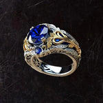 Vintage Sapphire Inlaid Ring - Classic Blue Gemstone Design - Red Leaf Forest