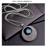 Blue Crystal Round Pendant Necklace - Luxury Statement Jewelry for Women - Red Leaf Forest