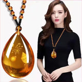Resin Teardrop Pendant with Natural Inclusions - Red Leaf Forest