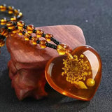 Resin Teardrop Pendant with Natural Inclusions - Red Leaf Forest