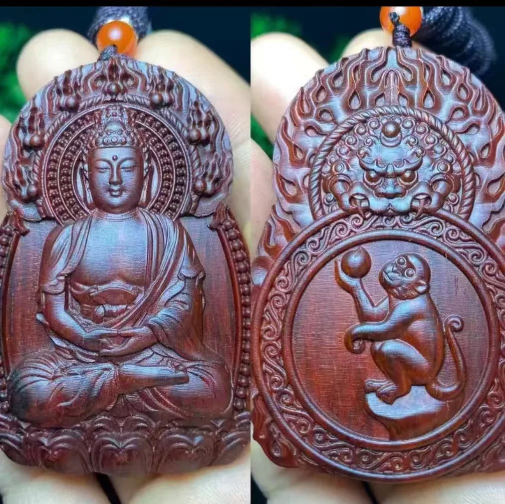 Chinese Zodiac Sandalwood Pendant - Handcrafted Traditional Jewelry - Red Leaf Forest