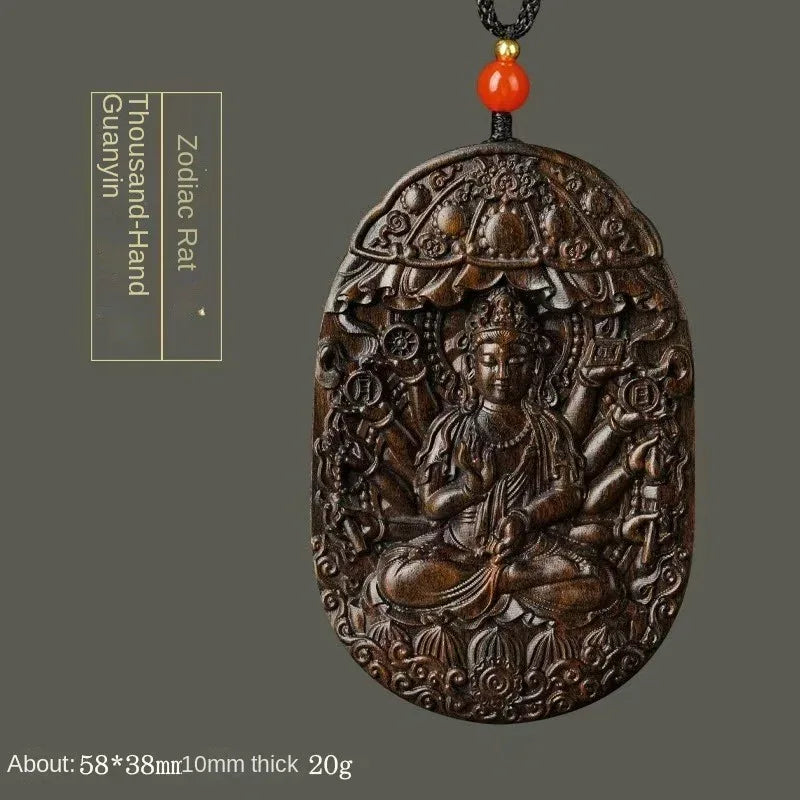 Chinese Zodiac Agarwood Pendant - Handcrafted Traditional Jewelry - Red Leaf Forest