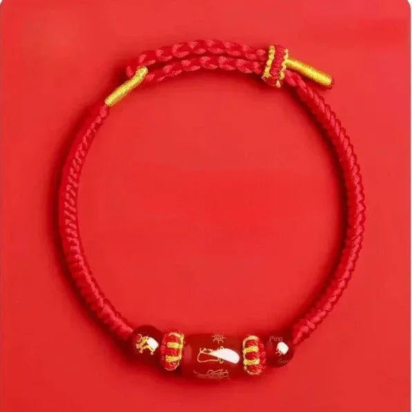Zodiac Horse Year Red String Bracelet - 2026 Style 2 - Red Leaf Forest