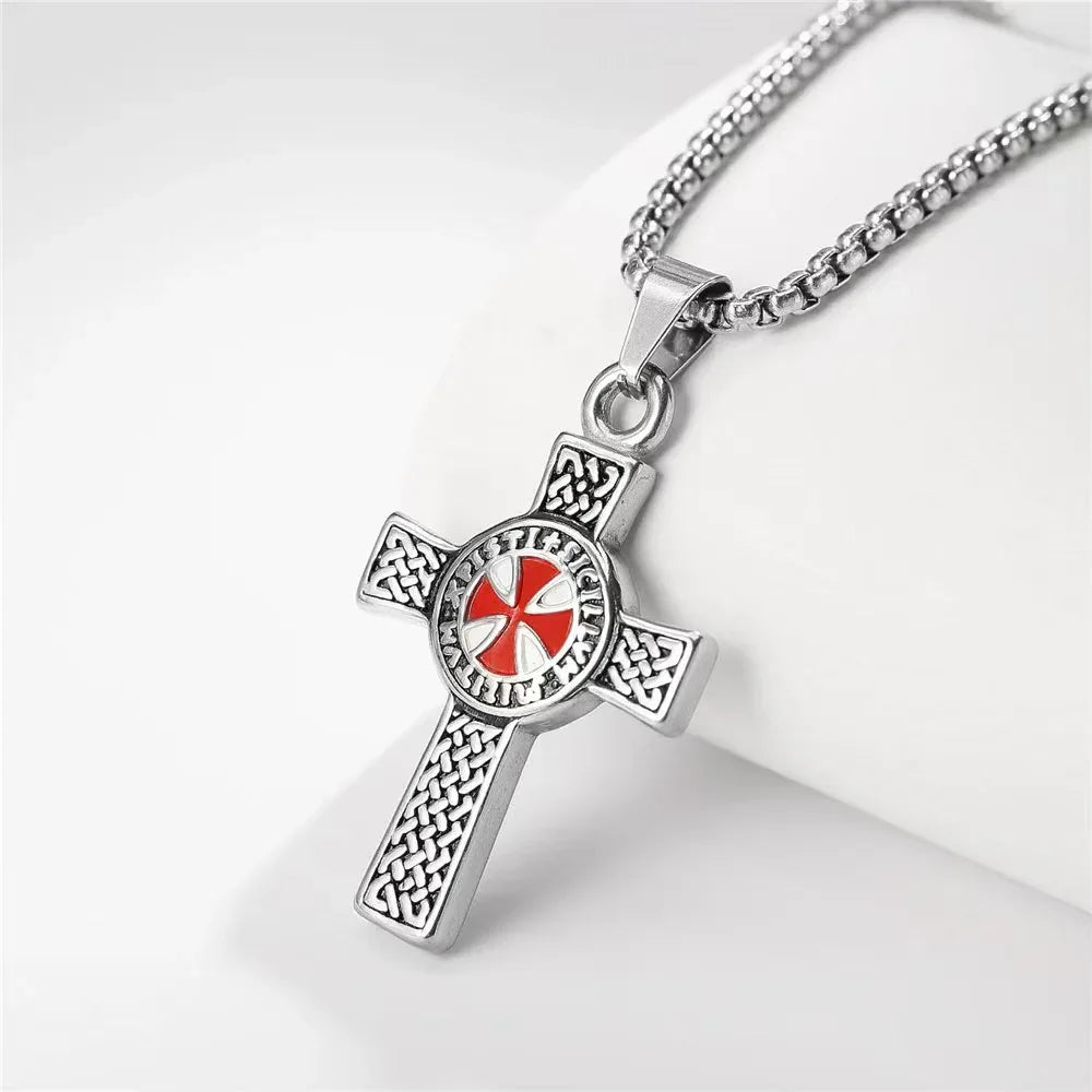 Titanium Steel Cross Pendant Necklace - Red Leaf Forest