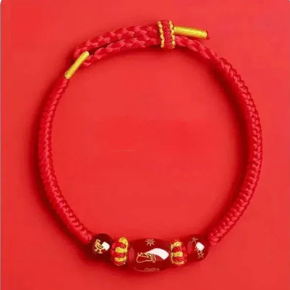 Zodiac Horse Year Red String Bracelet - 2026 Style 2 - Red Leaf Forest