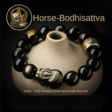 Traditional Chinese legendary creature charm on gold obsidian bracelet
