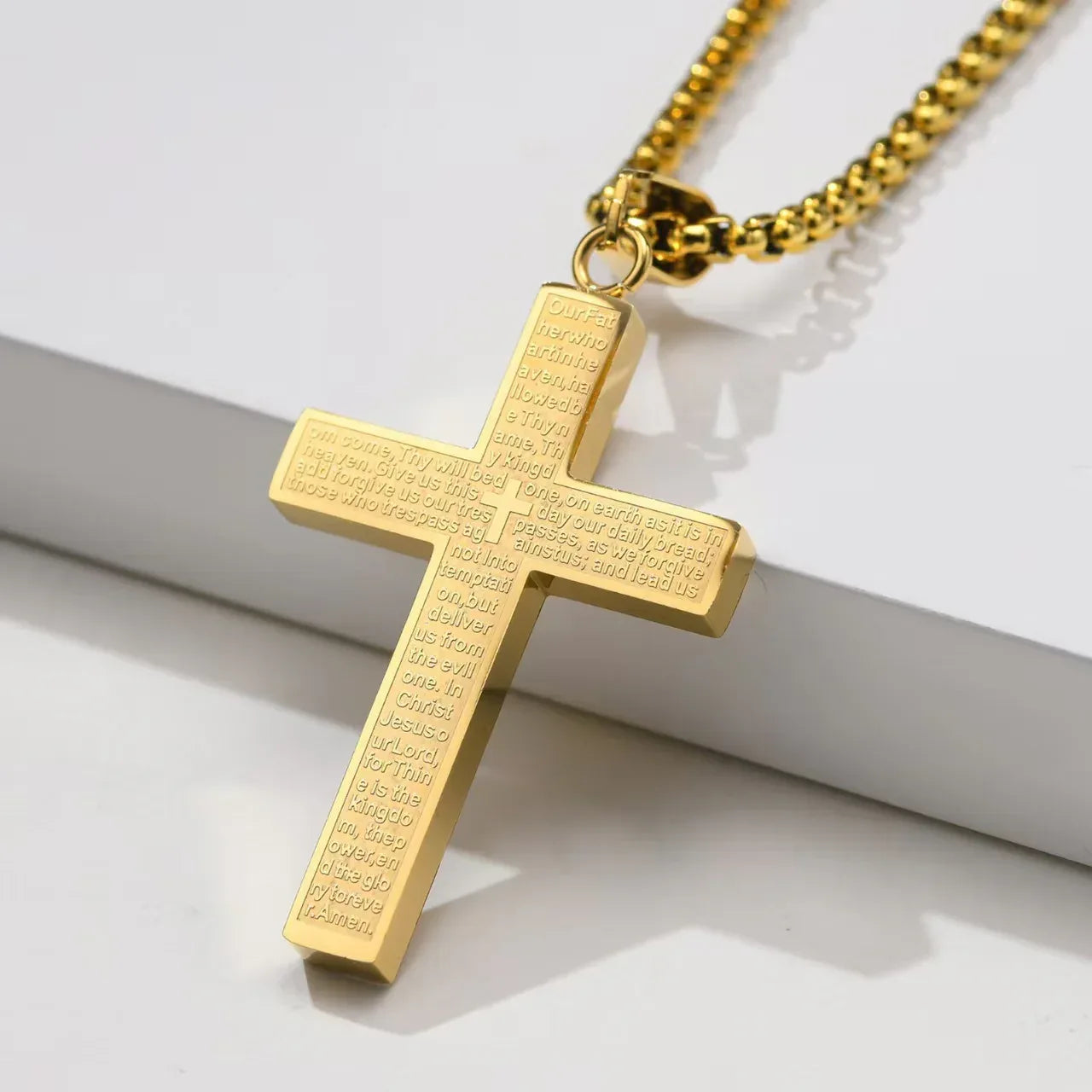 Gold Silver Two-Tone Cross Pendant Necklace - Red Leaf Forest