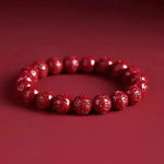 Six-Syllable Cinnabar Bead Bracelet - Traditional Cultural Jewelry - Red Leaf Forest