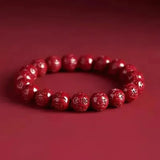 Six-Syllable Cinnabar Bead Bracelet - Traditional Cultural Jewelry - Red Leaf Forest