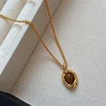 Natural Tiger Eye Stone Pendant Necklace Gold Plated Chain Women Jewelry - Red Leaf Forest