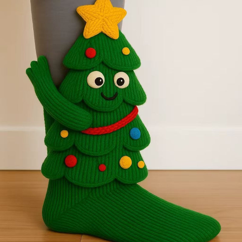 Christmas Knit Socks - Christmas Tree Design
