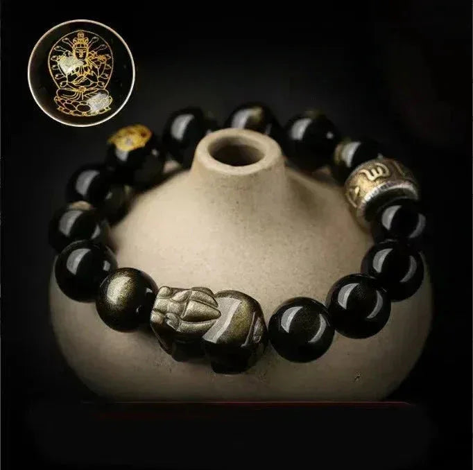 Gold Obsidian Bracelet - Traditional Cultural Jewelry - Red Leaf Forest