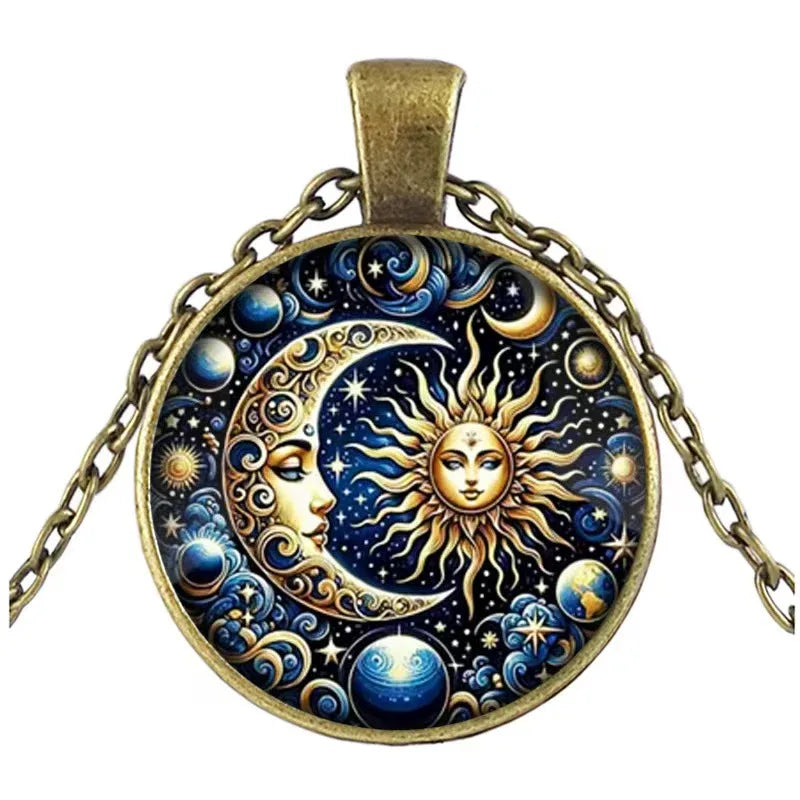 Sun and Moon Goddess Pattern Pendant - Red Leaf Forest