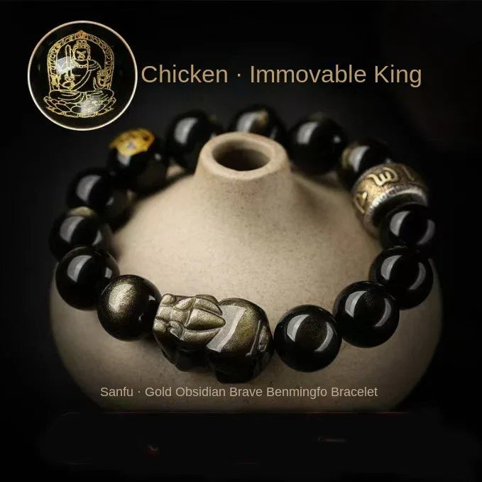 Complete gold obsidian bracelet set showing traditional Chinese craftsmanship