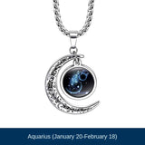 Zodiac Constellation Moon Necklace - Glow in Dark Pendant for All 12 Signs